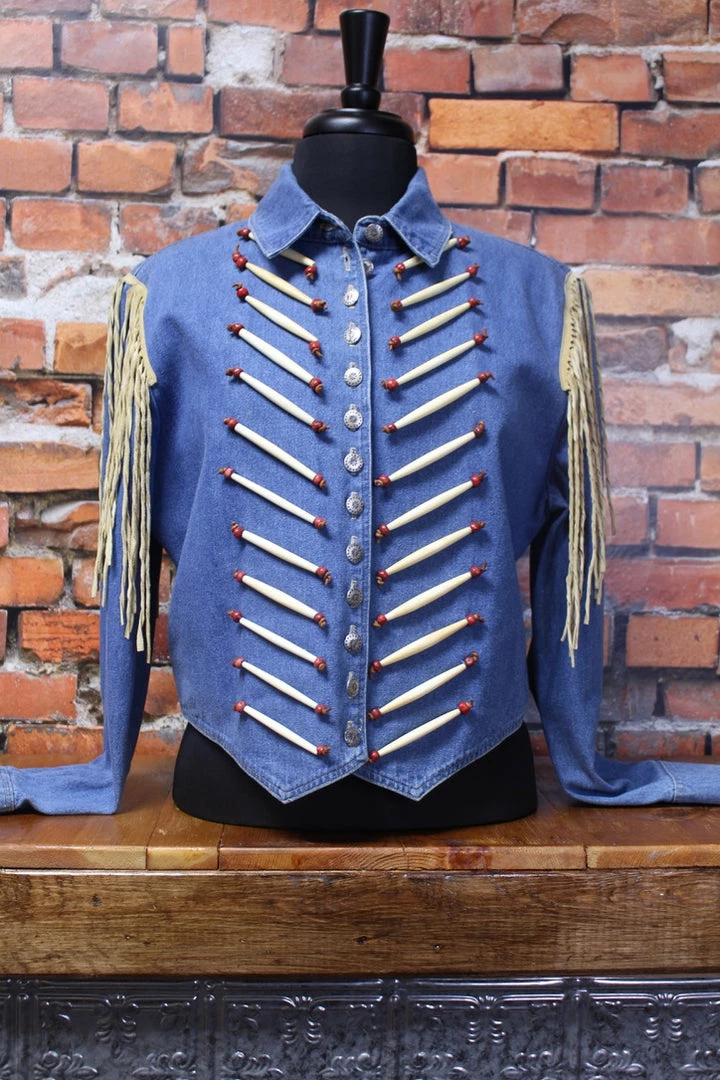 Best Sale ๐ Double D Ranch Wear TIFFIANY'S CLOSET Denim Jacket With Hair Pipe Bones ๐งจ 3 Double D Ranch Wear TIFFIANY'S CLOSET Denim Jacket With Hair Pipe Bones