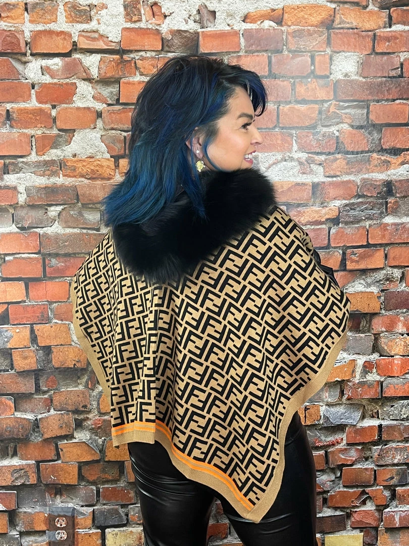 Promo ✨ Oo La La Letter Pattern Short Cape With Fox Collar New Arrivals ✨ 5 Oo La La Letter Pattern Short Cape With Fox Collar New Arrivals