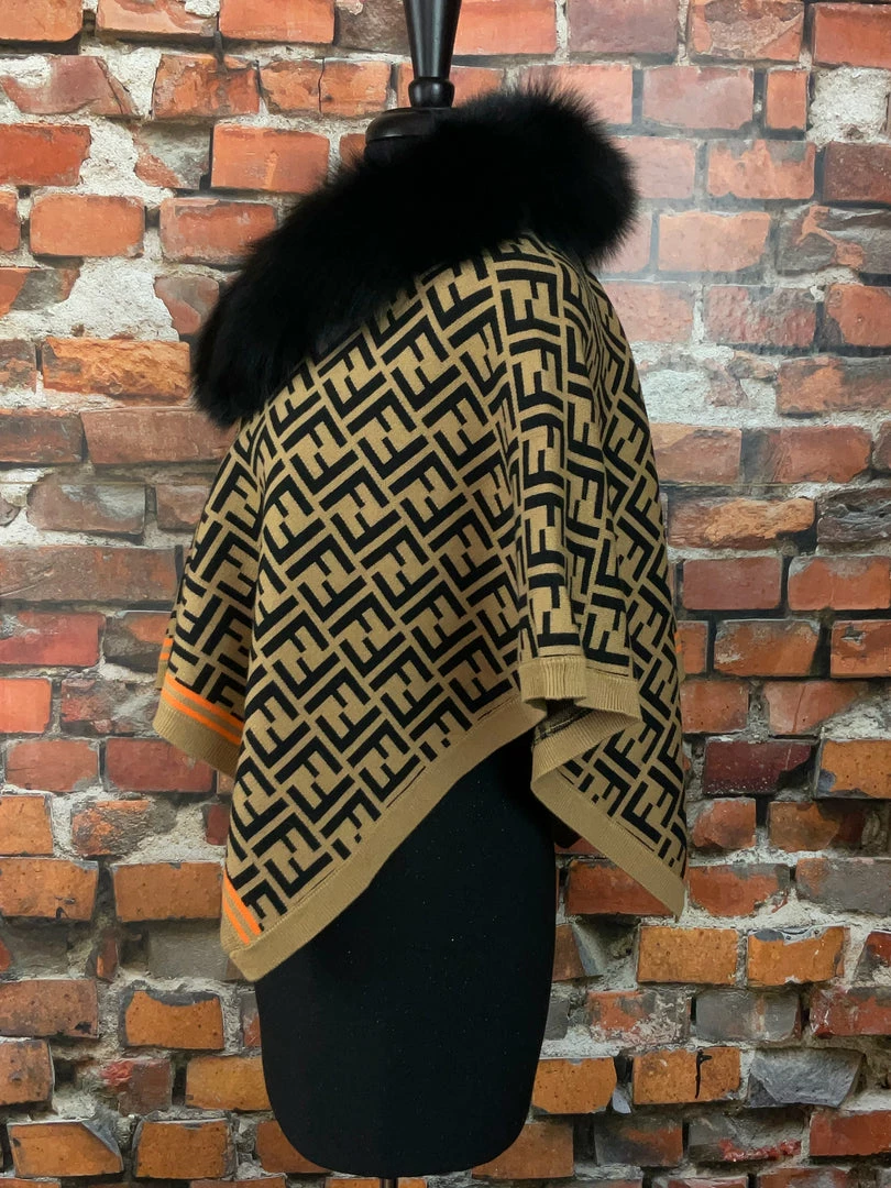 Promo ✨ Oo La La Letter Pattern Short Cape With Fox Collar New Arrivals ✨ 8 Oo La La Letter Pattern Short Cape With Fox Collar New Arrivals