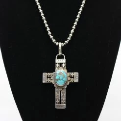 Kathy Sands Cross Pendent With Turquoise Stone