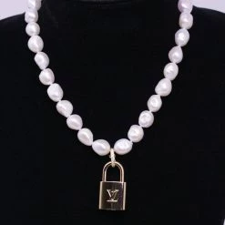 Cheapest π Vintage To Vogue Designs Real Vintage Brass LV Lock On Boroque Pearl Necklace π 5 Vintage To Vogue Designs Real Vintage Brass LV Lock On Boroque Pearl Necklace