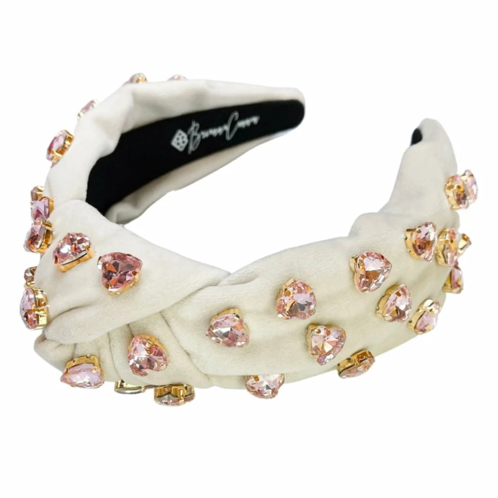 Hot Sale 🎁 Brianna Cannon Ivory Velvet Headband With Hand-Sewn Pink Heart Crystals New Arrivals 🤩 6 Brianna Cannon Ivory Velvet Headband With Hand-Sewn Pink Heart Crystals New Arrivals