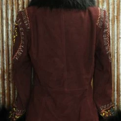 Double D Ranch Wear Merlot Leather Jacket With Fur Collar & Cuffs