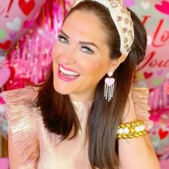 Hot Sale 🎁 Brianna Cannon Ivory Velvet Headband With Hand-Sewn Pink Heart Crystals New Arrivals 🤩 8 Brianna Cannon Ivory Velvet Headband With Hand-Sewn Pink Heart Crystals New Arrivals