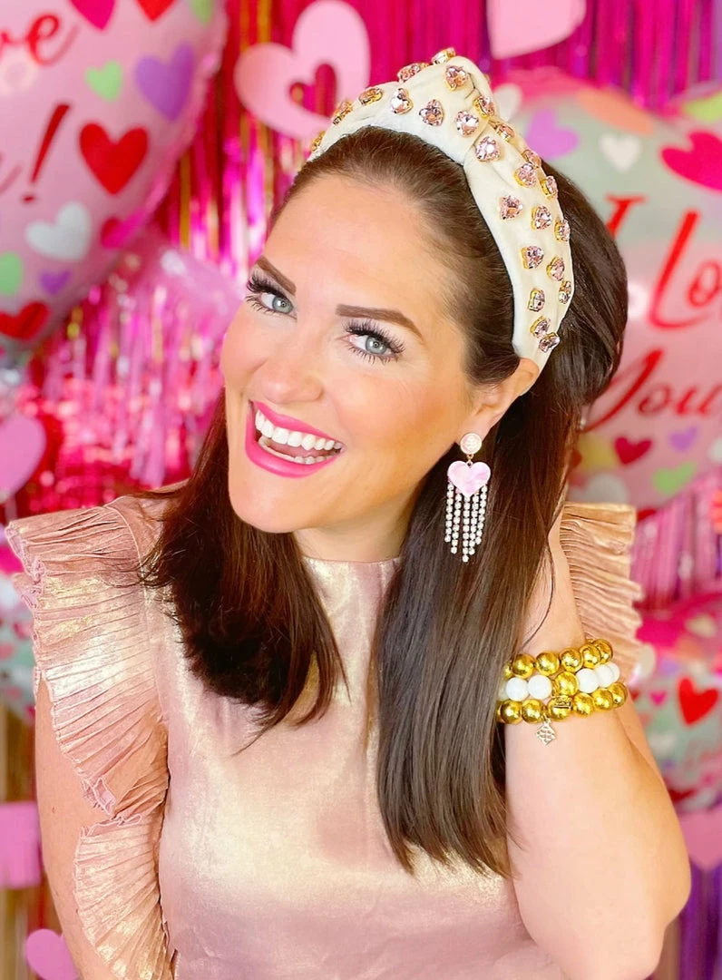 Hot Sale 🎁 Brianna Cannon Ivory Velvet Headband With Hand-Sewn Pink Heart Crystals New Arrivals 🤩 5 Brianna Cannon Ivory Velvet Headband With Hand-Sewn Pink Heart Crystals New Arrivals