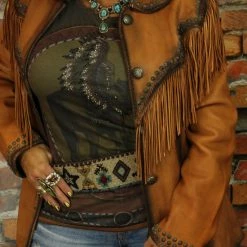 Roja TIFFIANY'S CLOSET Leather Jacket With Fringe & Whip Stitching