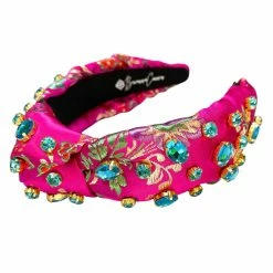 Brianna Cannon Hot Pink Silk Floral Headband With Hand-Sewn Crystals