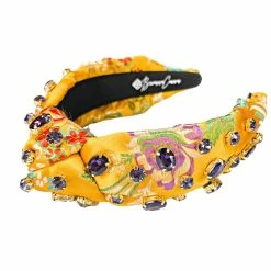 Brianna Cannon New Arrivals Golden Yellow Silk Floral Headband With Hand-Sewn Crystals