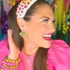 Brianna Cannon Ivory Headband With Rainbow Gradient Hand-Sewn Crystals (Mommy + Me Option) Hats/Headbands/Scarves/Gloves