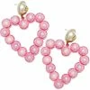 Brianna Cannon Pink Glitter Jumbo Pearl Heart Earrings Jewelry