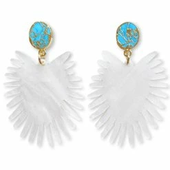 Brianna Cannon Spray Palm Earrings - White Pearl Acrylic W/gold Plated Turquoise