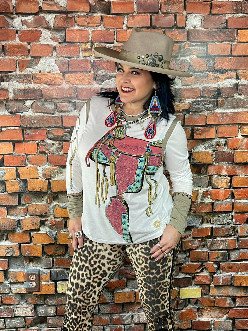 Hot Sale ๐ Double D Ranch Wear - Wild Horses Collection Tops Pulling Leather Top โ๏ธ 3 Double D Ranch Wear - Wild Horses Collection Tops Pulling Leather Top