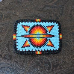 The Sparkling Spur Accessories Turquoise & Black Large Rectangle Beaded Buckle With Cut Beads