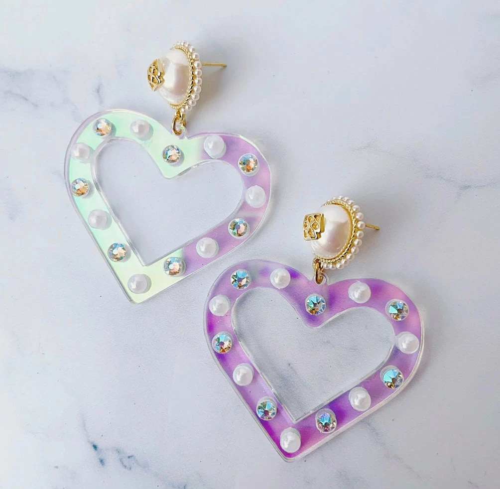 Top 10 ๐งจ Brianna Cannon Iridescent Heart Earrings With Pearls And Crystals ๐งจ 3 Brianna Cannon Iridescent Heart Earrings With Pearls And Crystals
