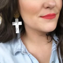 Buy ๐ฏ Brianna Cannon Jewelry Pearl White Acrylic Cross With Gold Beaded Top โญ 5 Brianna Cannon Jewelry Pearl White Acrylic Cross With Gold Beaded Top