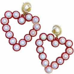Brianna Cannon Red Glitter Jumbo Heart Pearl Earrings Jewelry