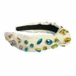Brianna Cannon Ivory Headband With Rainbow Gradient Hand-Sewn Crystals (Mommy + Me Option) Hats/Headbands/Scarves/Gloves