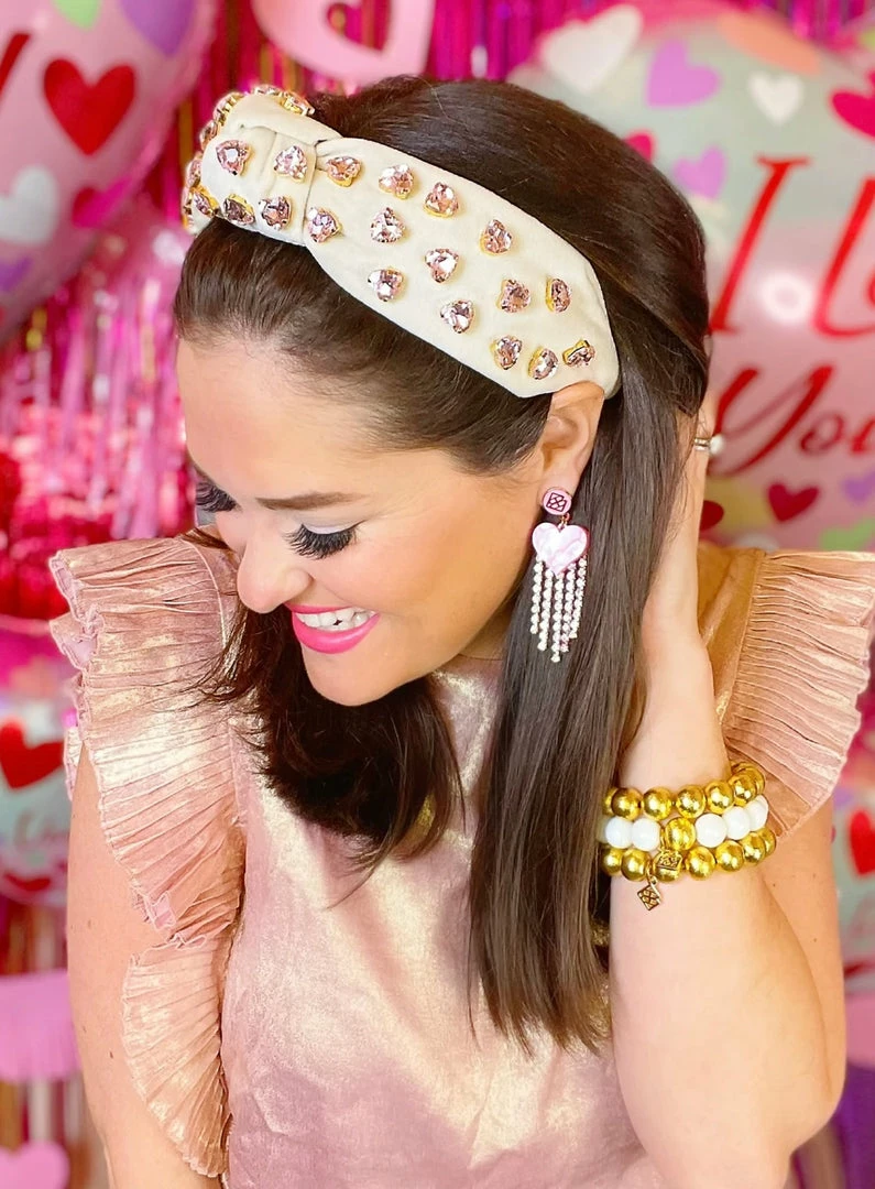 Hot Sale 🎁 Brianna Cannon Ivory Velvet Headband With Hand-Sewn Pink Heart Crystals New Arrivals 🤩 3 Brianna Cannon Ivory Velvet Headband With Hand-Sewn Pink Heart Crystals New Arrivals