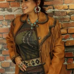 Roja TIFFIANY'S CLOSET Leather Jacket With Fringe & Whip Stitching