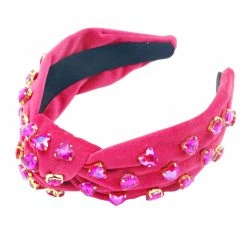 Brianna Cannon Hot Pink Velvet Headband With Hand-Sewn Hot Pink Crystal Hearts