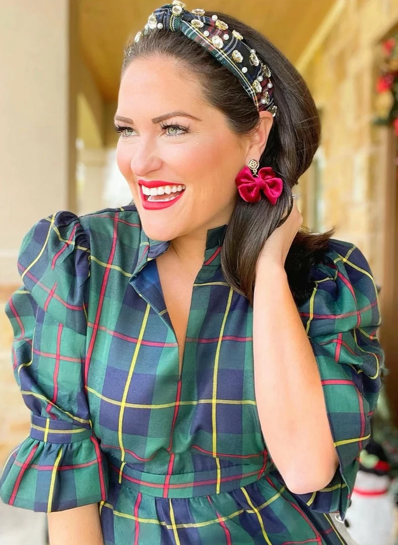 Budget ❤️ Brianna Cannon Hats/Headbands/Scarves/Gloves Navy Tartan Headband With Crystals And Pearls ✔️ 3 Brianna Cannon Hats/Headbands/Scarves/Gloves Navy Tartan Headband With Crystals And Pearls