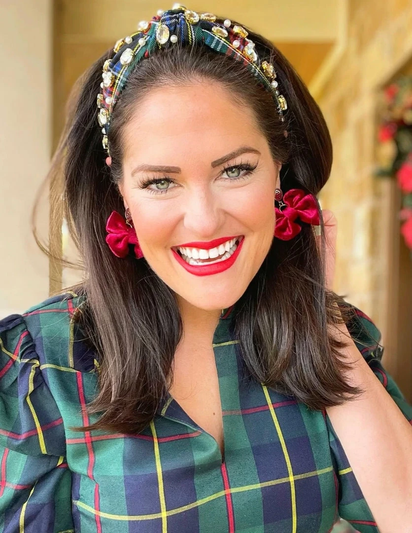 Budget ❤️ Brianna Cannon Hats/Headbands/Scarves/Gloves Navy Tartan Headband With Crystals And Pearls ✔️ 5 Brianna Cannon Hats/Headbands/Scarves/Gloves Navy Tartan Headband With Crystals And Pearls